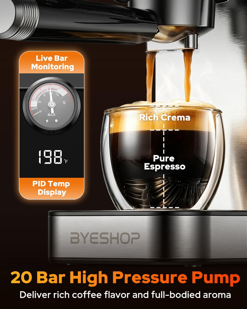 20 Bar Compact Espresso Coffee Machines with Milk Frother