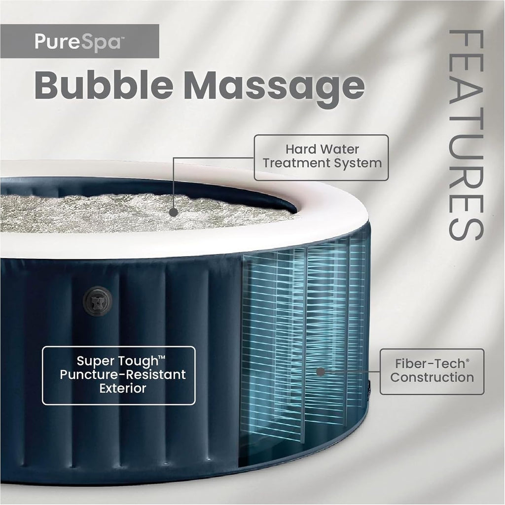 PureSpa 4 Person Inflatable Hot Tub with Energy-Efficient Spa Cover | 28429EH Bubble Massage: Built-in Hard Water