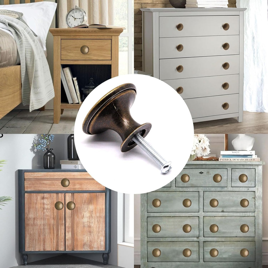 32 Pack Antique Brass Cabinet Knobs, Round Dresser Knobs Kitchen Drawer Knob, Single Hole Cupboard Door Knob Dresser