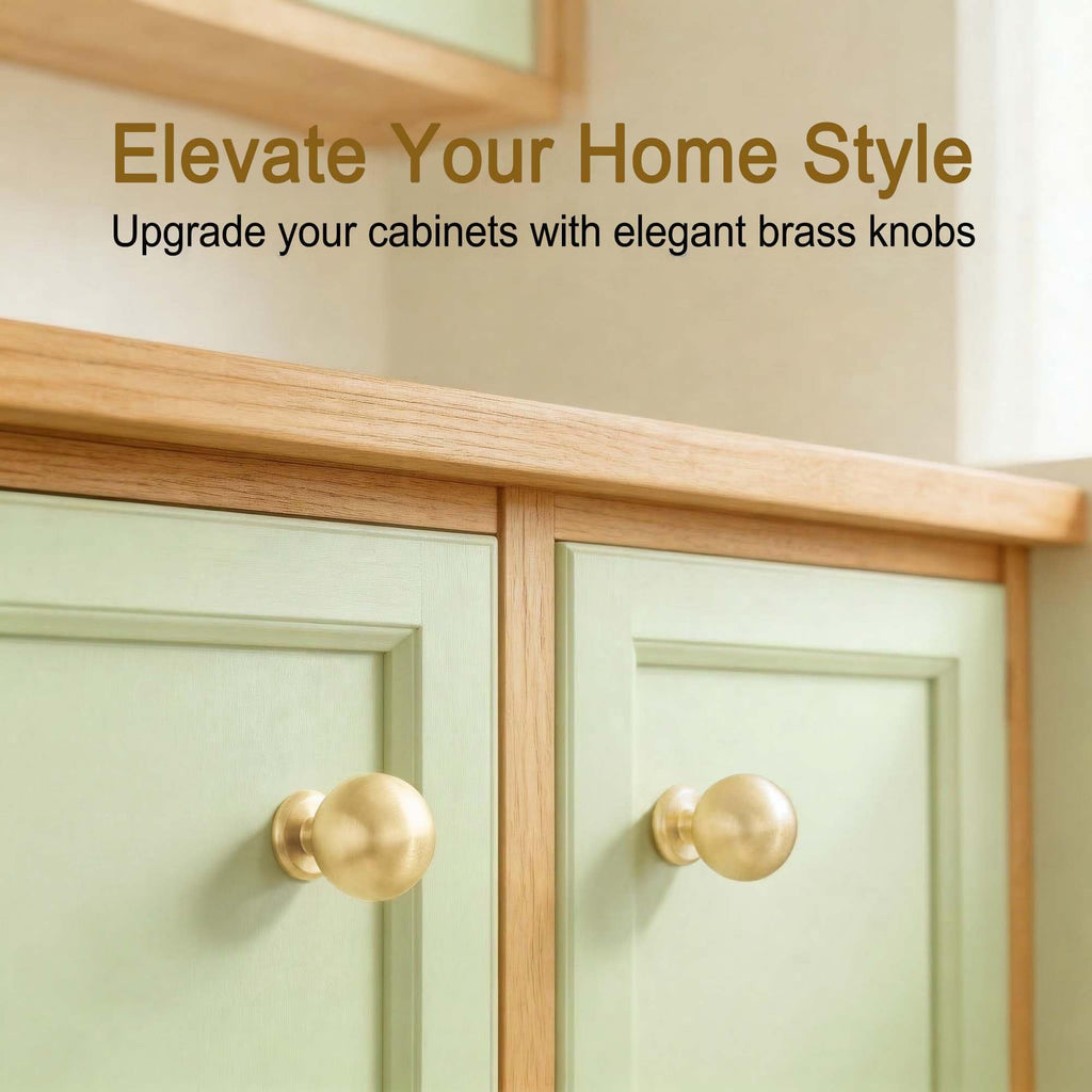 Brushed Brass Cabinet Knobs, Solid Brass Drawer 1-1/8"