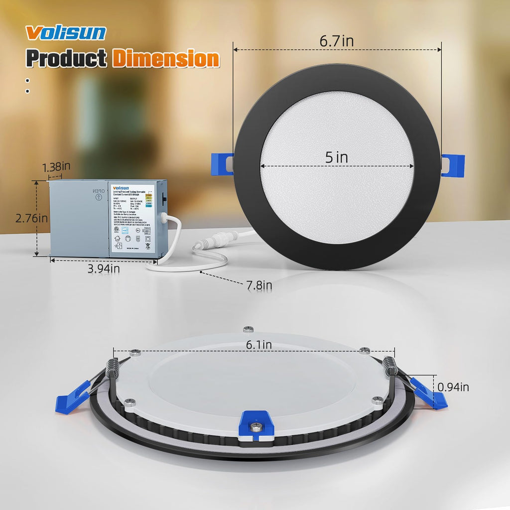 24 Pack 6 inch Recessed Lighting, 5CCT, 13W Eqv 120W, 1080LM, Black