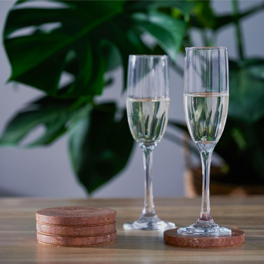 Red Travertine Coasters Set of 4, 10cm Diameter Natural Stone Coasters with Non-Slip Cork Backing, for Coffee Table