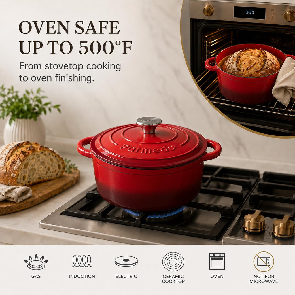 5.5QT Enameled Cast Iron Dutch Oven for Sourdough Bread Red