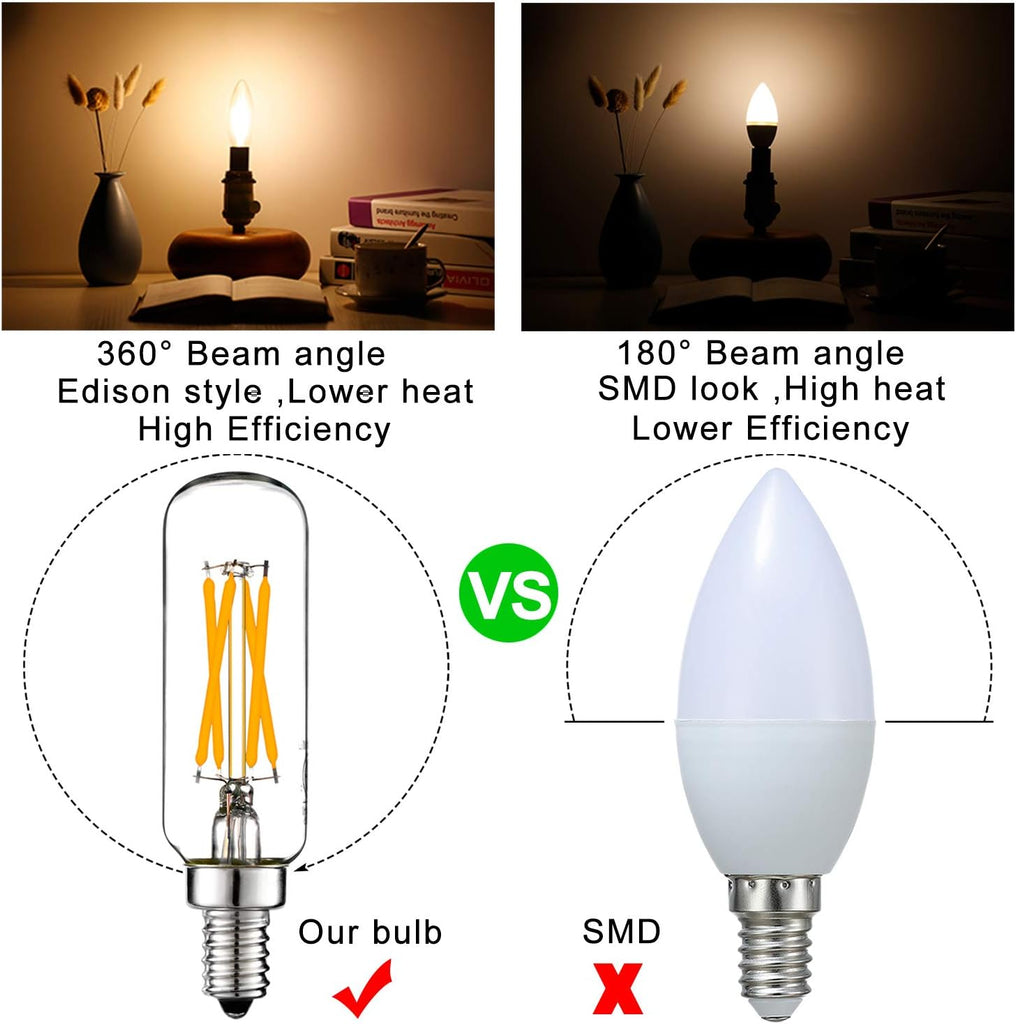 T6 E12 Candelabra Bulb 40 watt,Dimmable,Warm White 2700K,Clear