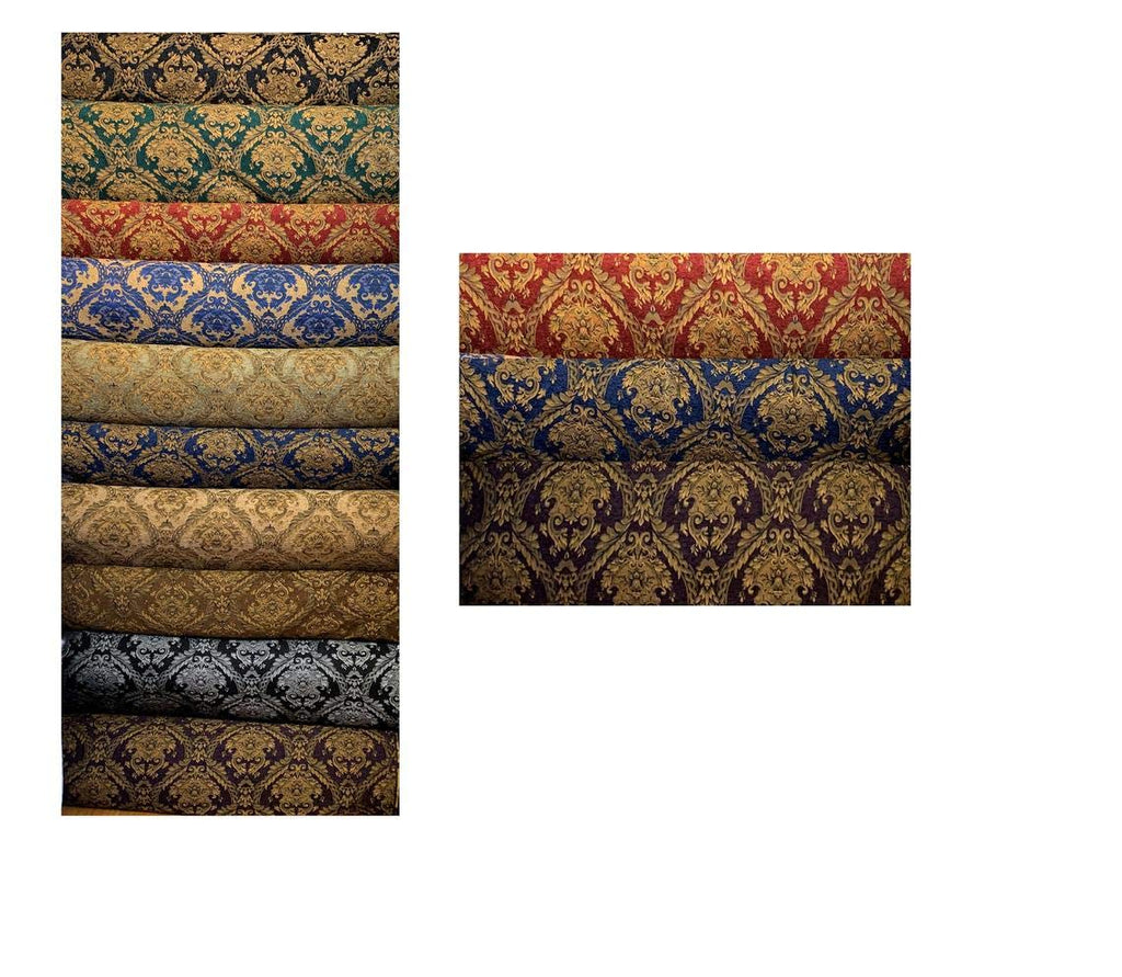 Damask Tapestry Chenille Fabric - Upholstery Fabric, 60" Width - Sold by The Yard (Light Brown/Gold)