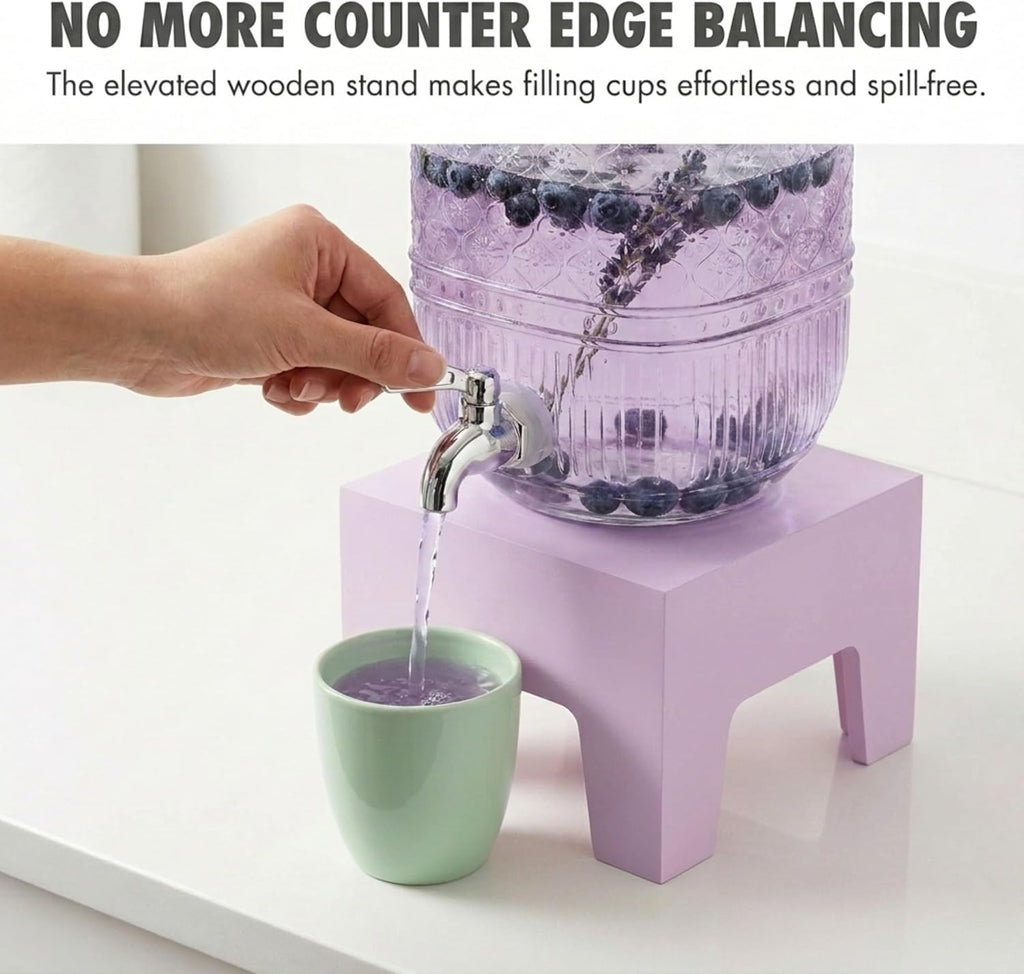 Beverage Dispenser 1 Gallon, Glass Drink Dispenser with Wooden Base Stand, Wide Mouth Jar for Lemonade, Iced Tea