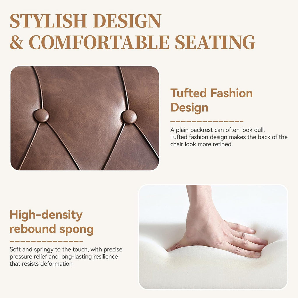 Faux Leather Accent Chair, Modern Upholstered Armchair with Button Tufted Back, Mid Century Comfy Club Chair - Set of 2
