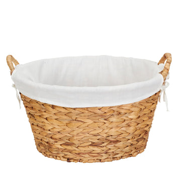 Round Wicker Laundry Basket with Handles, Whimsical Water Hyacinth Basket, Supportive Metal Frame, Removable