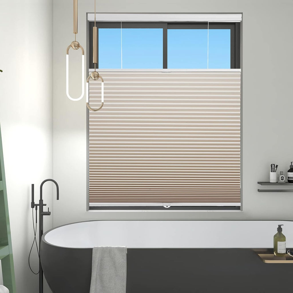 Blackout Top Down Bottom Up Cellular Shades, Cordless Honeycomb Blinds, Total Privacy, Beige