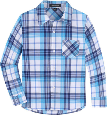 Boys Plaid Shirts Long Sleeve Casual Woven Button Down Shirts