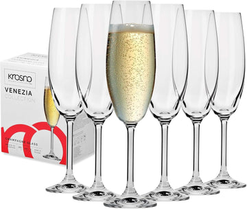 Crystal Champagne Flutes, Set of 6, 6.8 oz, Venezia Collection, Lead-Free Glass, Flutes for Prosecco, Sparkling Wine
