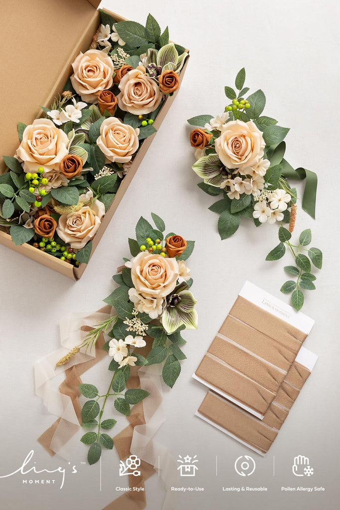 8pcs Wedding Artificial Aisle Pew Flowers, Apricot Sage