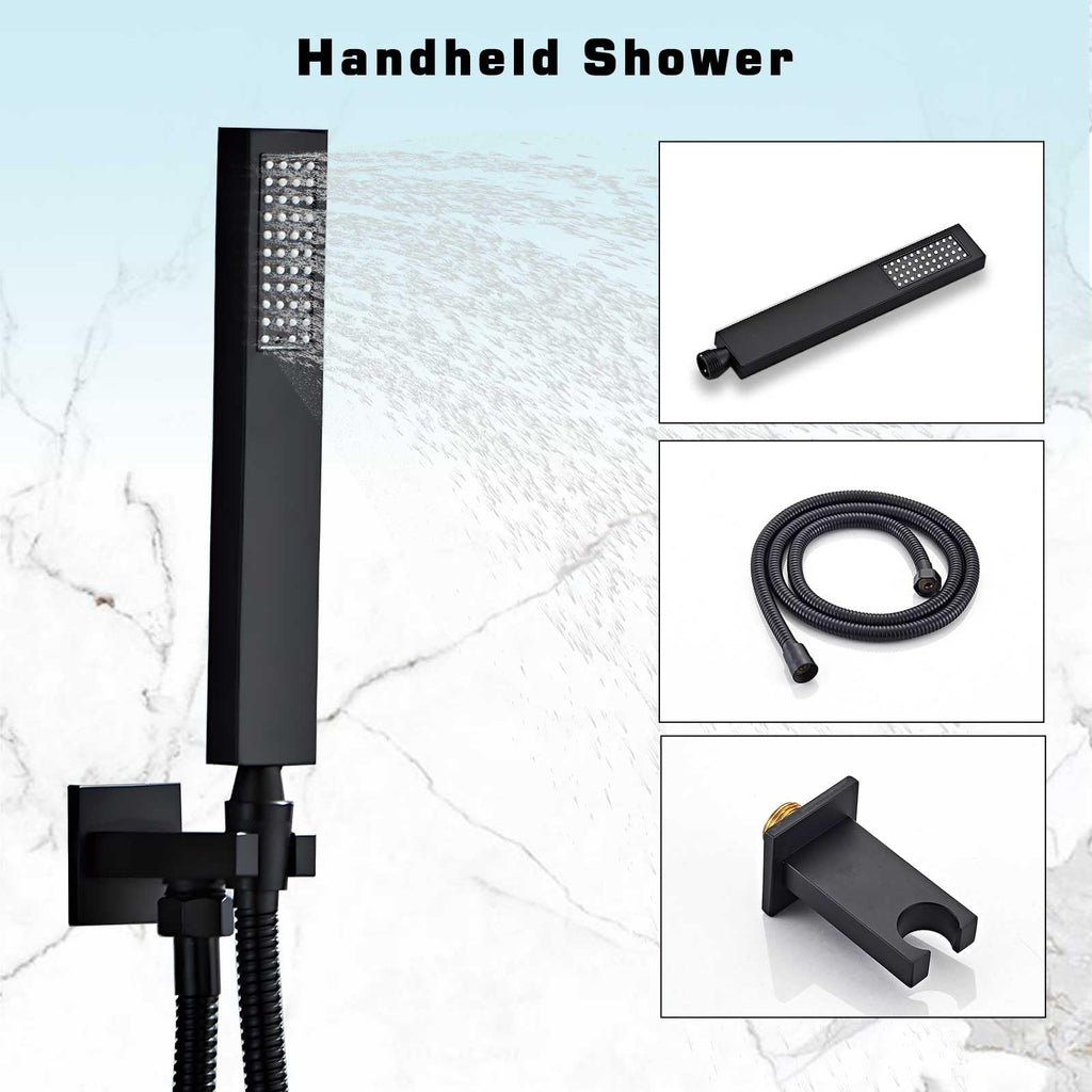 12 Inch Shower Faucet Set, Matte Black Shower System With Handheld