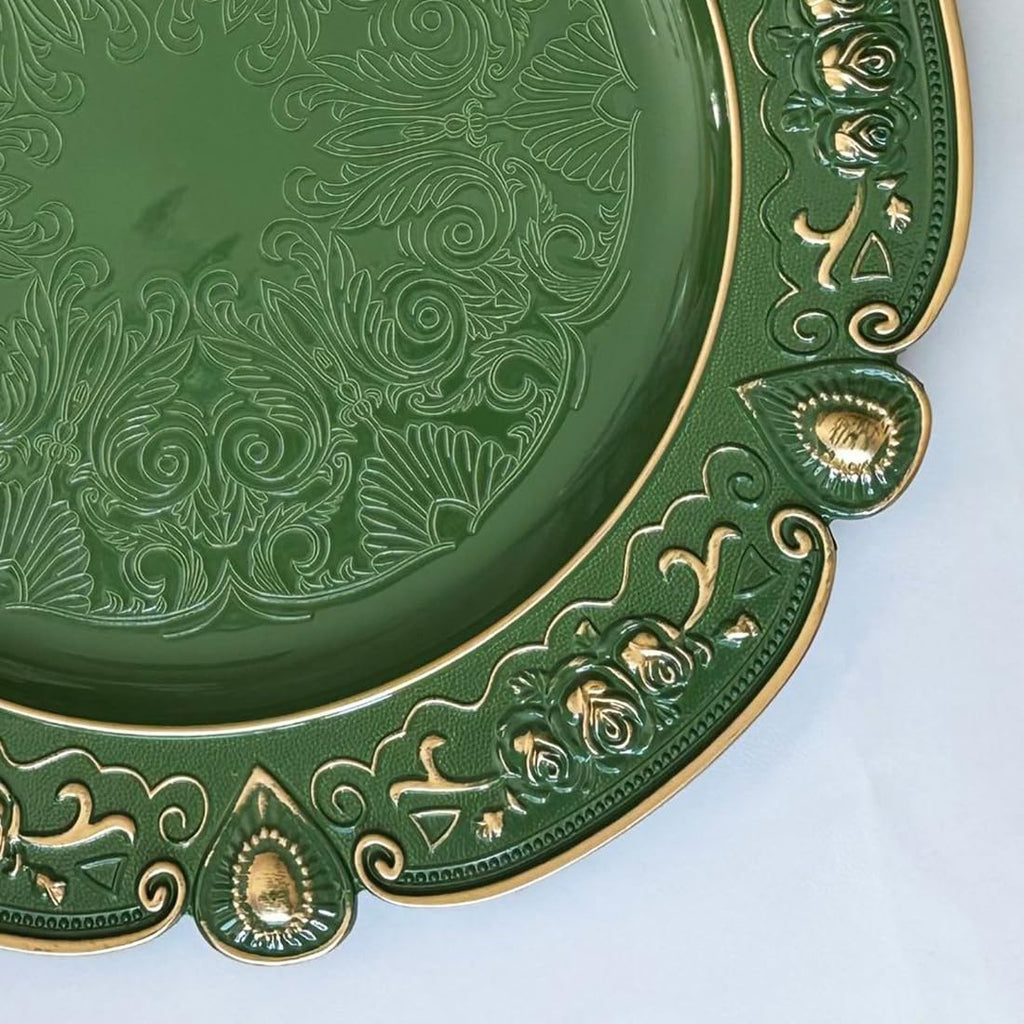 13" Green Charger Plates Set of 6 Floral Embossed Chargers for Dinner Plates, Round Server Ware Charger Plates for