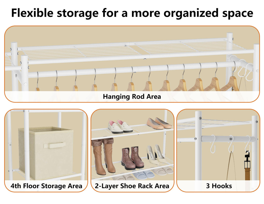 Wardrobe Closet, Portable Clothes Rack with 4 Tiers Shelves