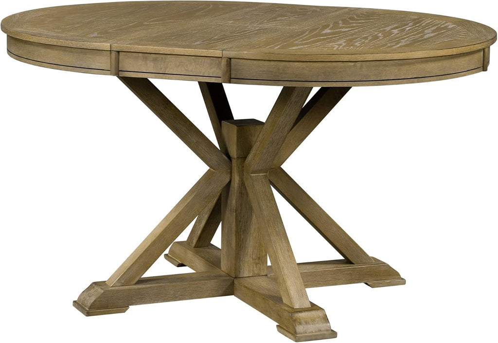 42"-54" Farmhouse Extendable Dining Table for 4-6 with 12" Butterfly Leaf Round-to-Oval Top Cross-Base Legs, Kitchen