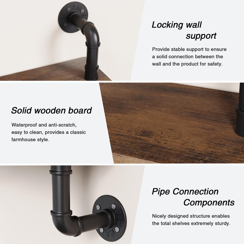 2 Tier Rustic Floating Shelves Industrial Pipe Floating Shelf