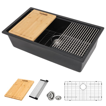 30 Granite Composite Kitchen Sink - 30 Inch Black Kitchen Sink Undermount Granite Quartz Composite Ledge Workstation