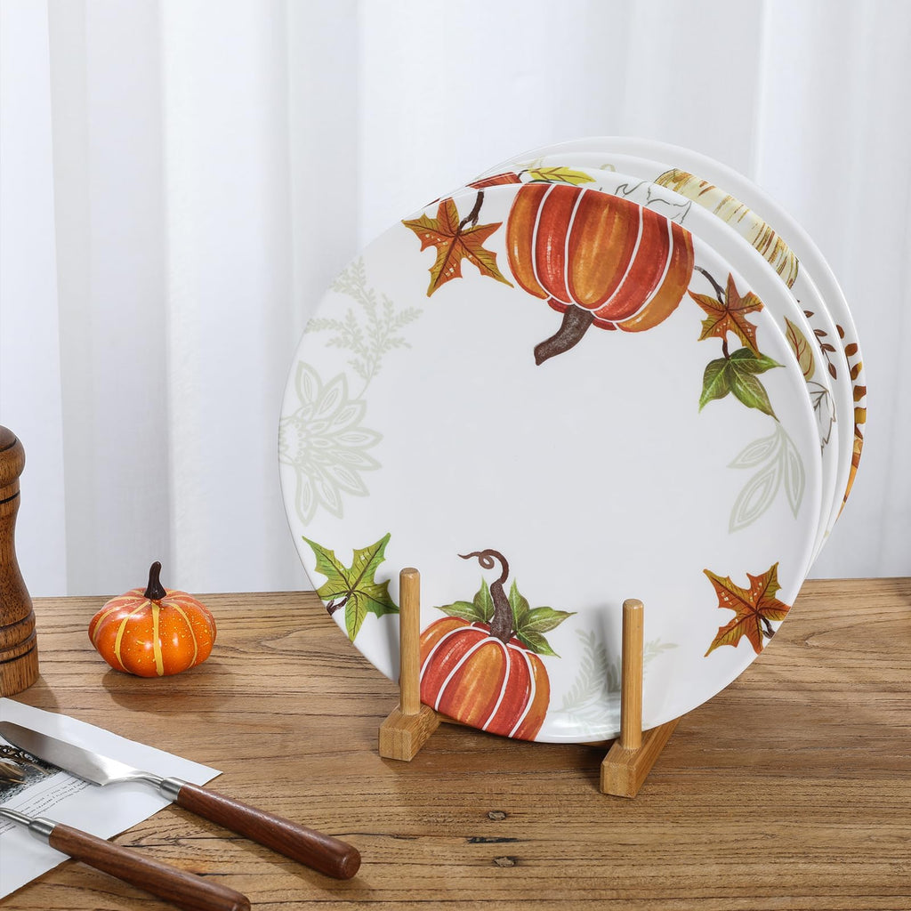 4-Piece Melamine Fall Dinner Plates Set‌ - ‌10 Inch‌ Pumpkin ‌Dishes