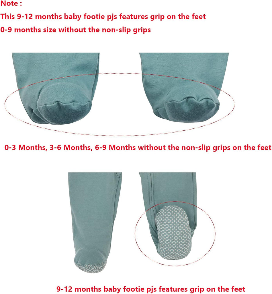 Footie Pajama with Mitten Cuffs, Double Zipper Infant Cotton clothes Sleeper Pjs, Footed Sleep Play
