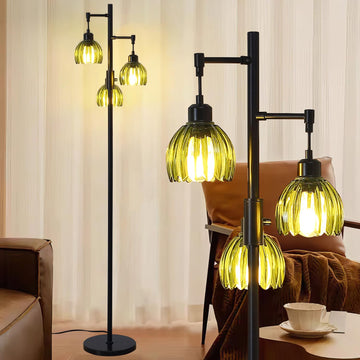3-Light Dimmable Rustic Farmhouse Tree Floor Lamp, Black