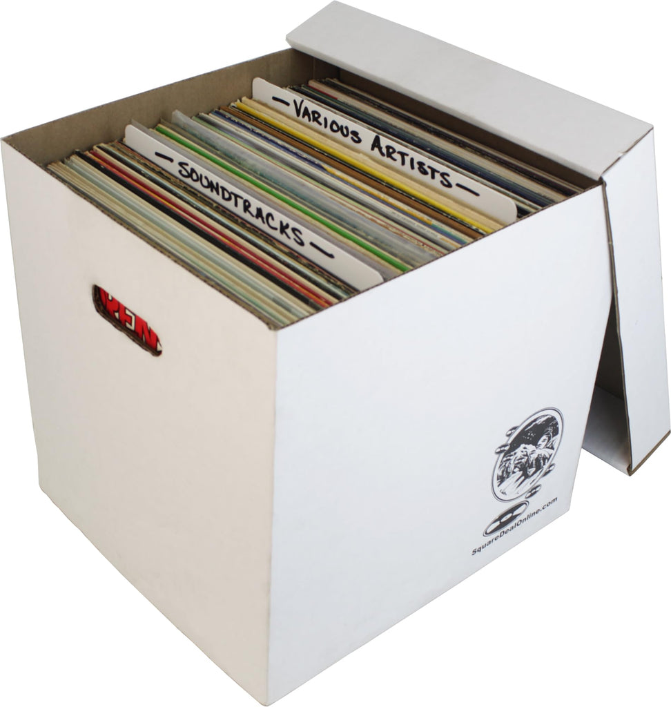 Durable Set of 5 12 inch Vinyl Record Storage Boxes - Heavy-Duty Cardboard Construction with Removable Lid - Holds Up