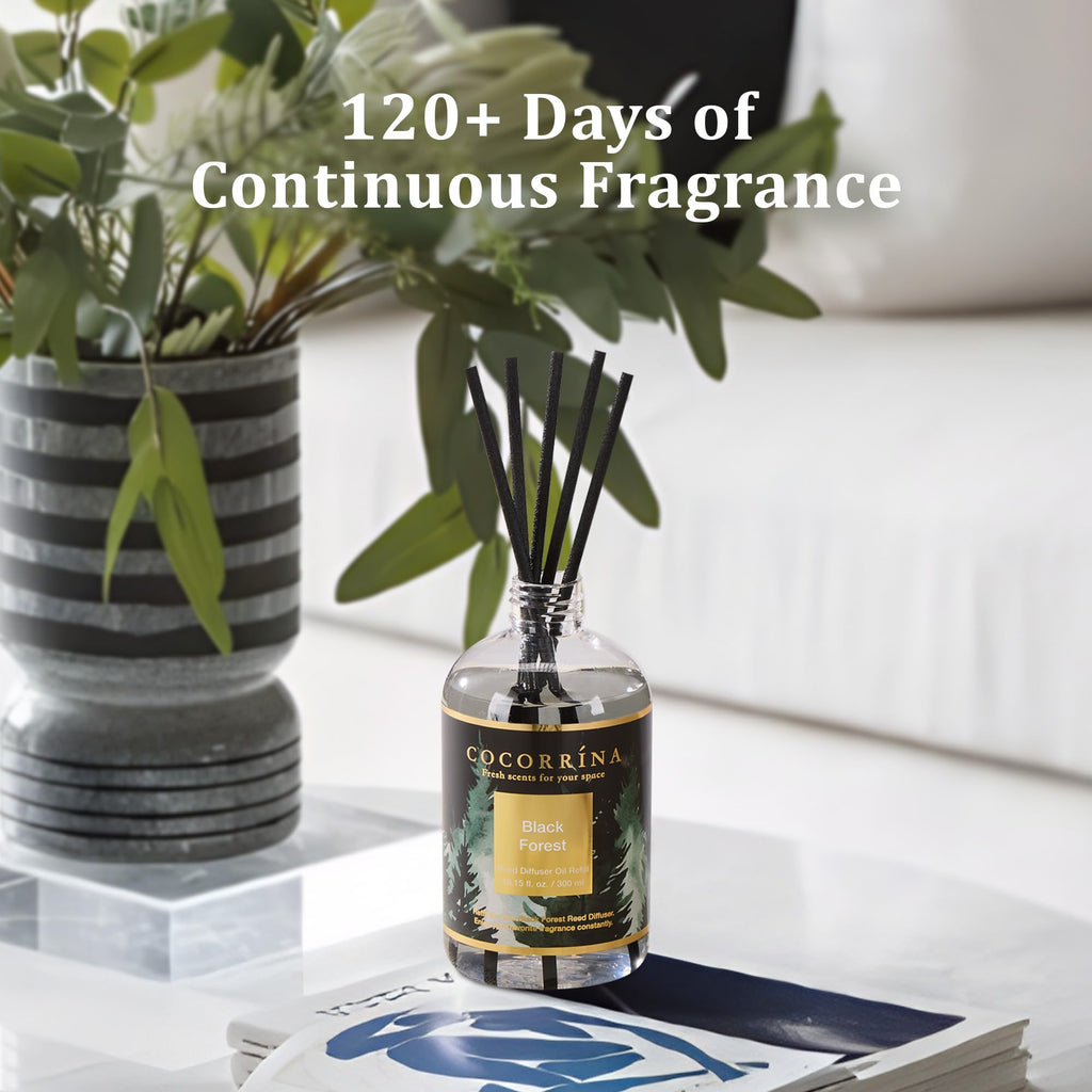Reed Diffuser Refill Black Forest 10.15oz (300ml) with 8 Sticks - Premium Long-Lasting Floral Essential Oil, Home