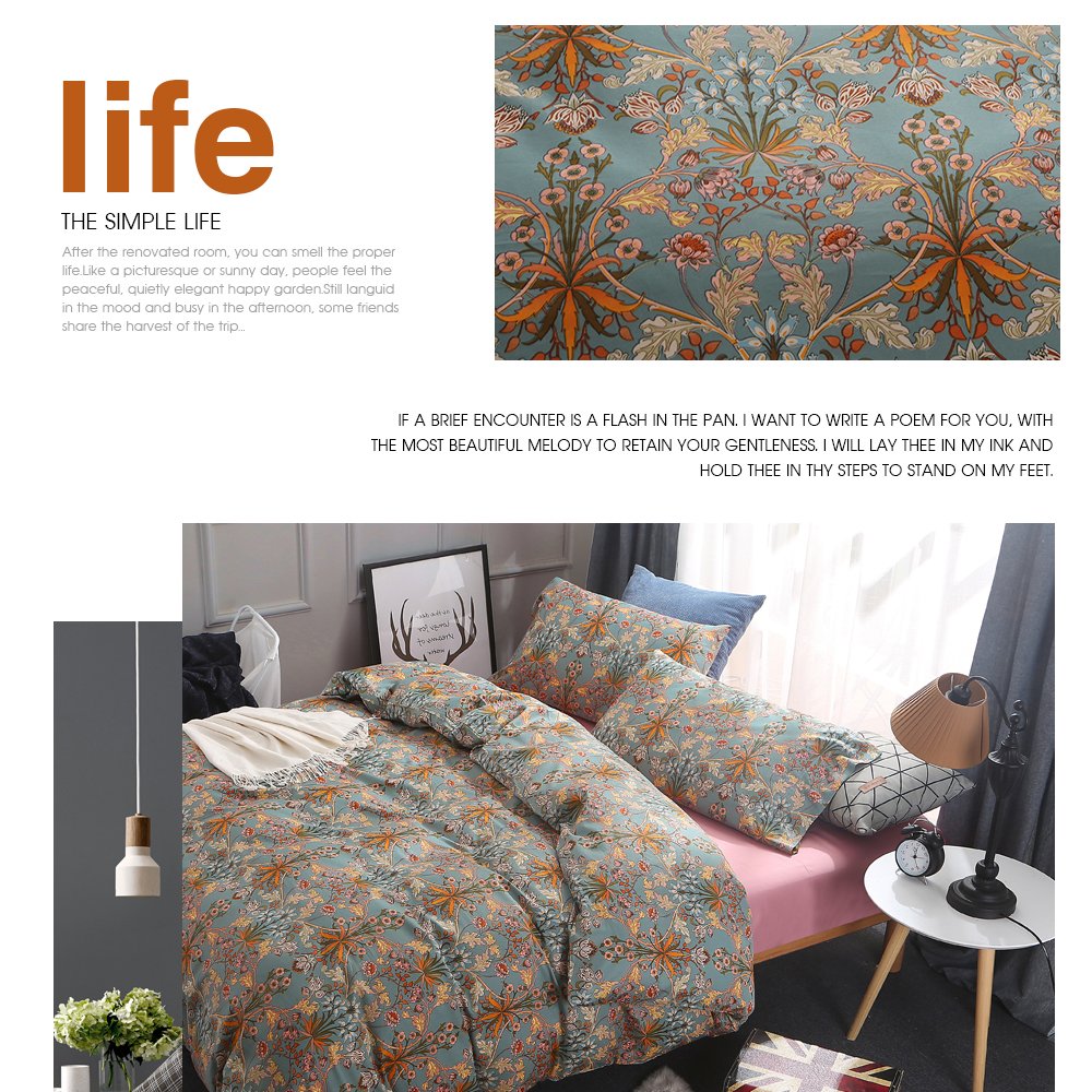 Green Gold Duvet Cover Queen, Medallion Paisley Print Bedding Set 400 Thread Count Percale Cotton Vibrant Bohemian