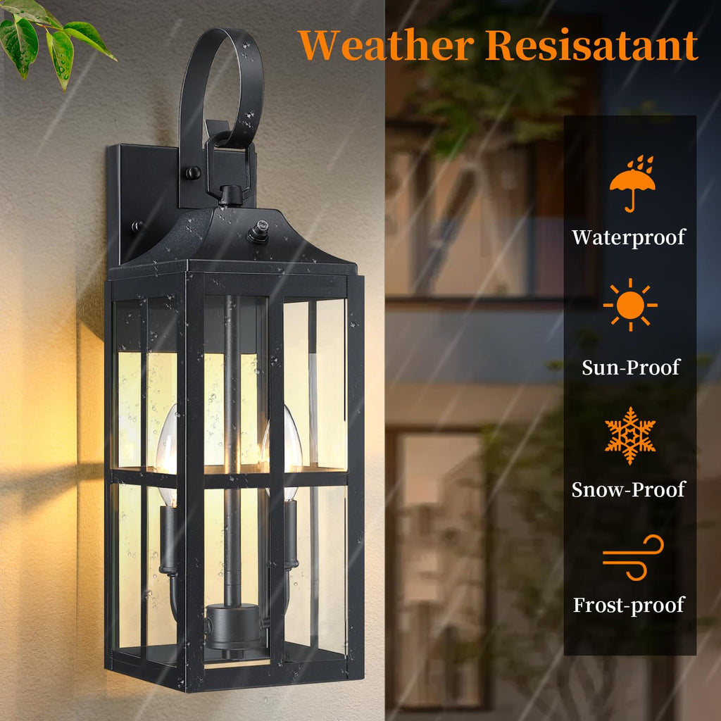 2 Pack 19" Large Outside Modern Wall Sconce Light Fixture, Industrial Porch Light Wall Mount with Glass, Waterproof