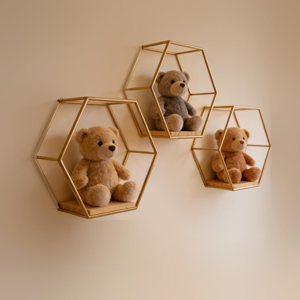 Gold Hexagon Floating Wall Shelves 3 Pack