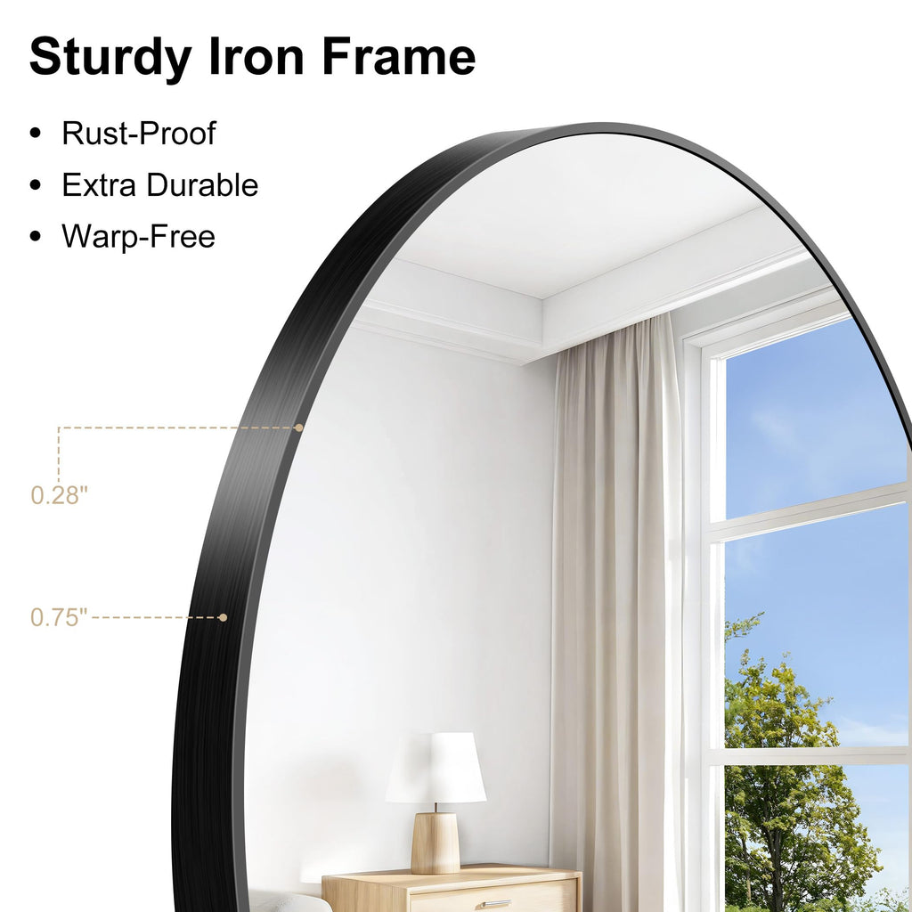 Arched Bathroom Mirror, 60"x30" Black Arched Mirror, Wall Mounted Mirror, Black Vanity Wall Mirror w/Metal Frame