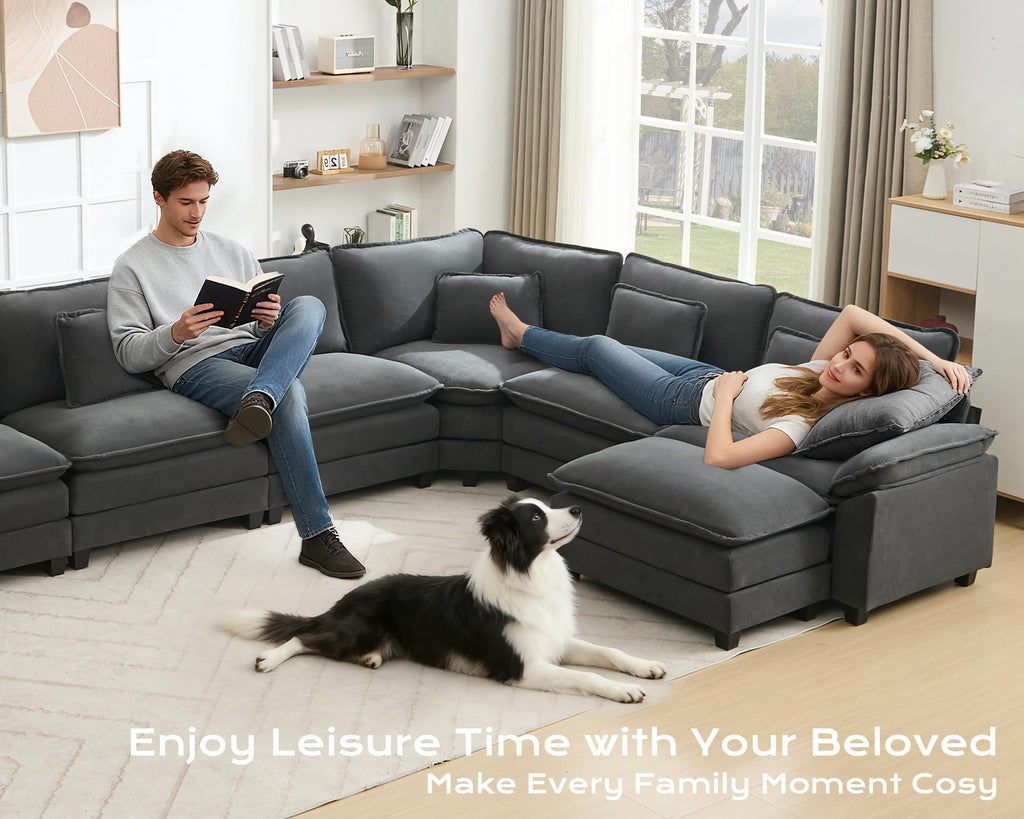 145" Oversized Modular Sectional Sofa U-Shaped Corner Cloud Couch with Ottoman, Convertible Deep Seat Velvet Couch