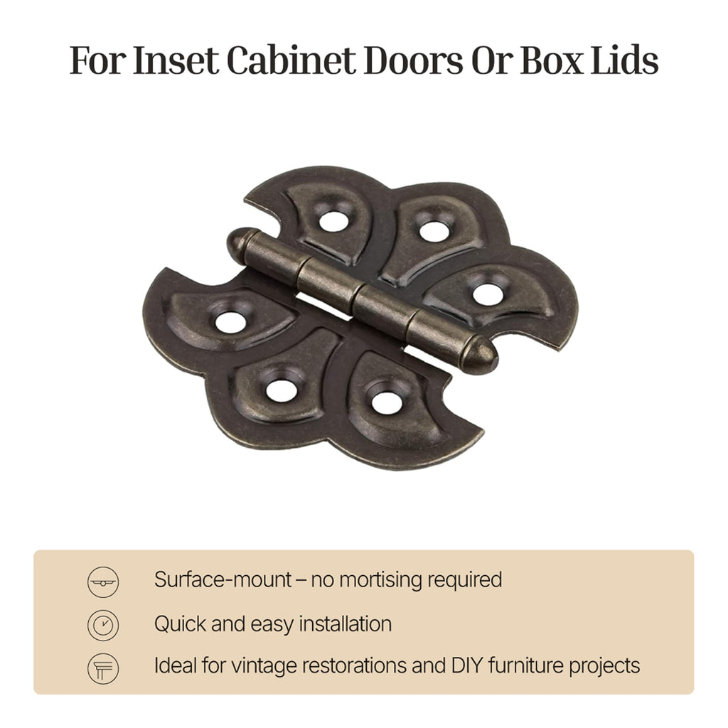 Antique Brass Plated Butterfly Hinges - Pack of 2 - Surface Mount Cabinet Door Hinges - Furniture Hardware