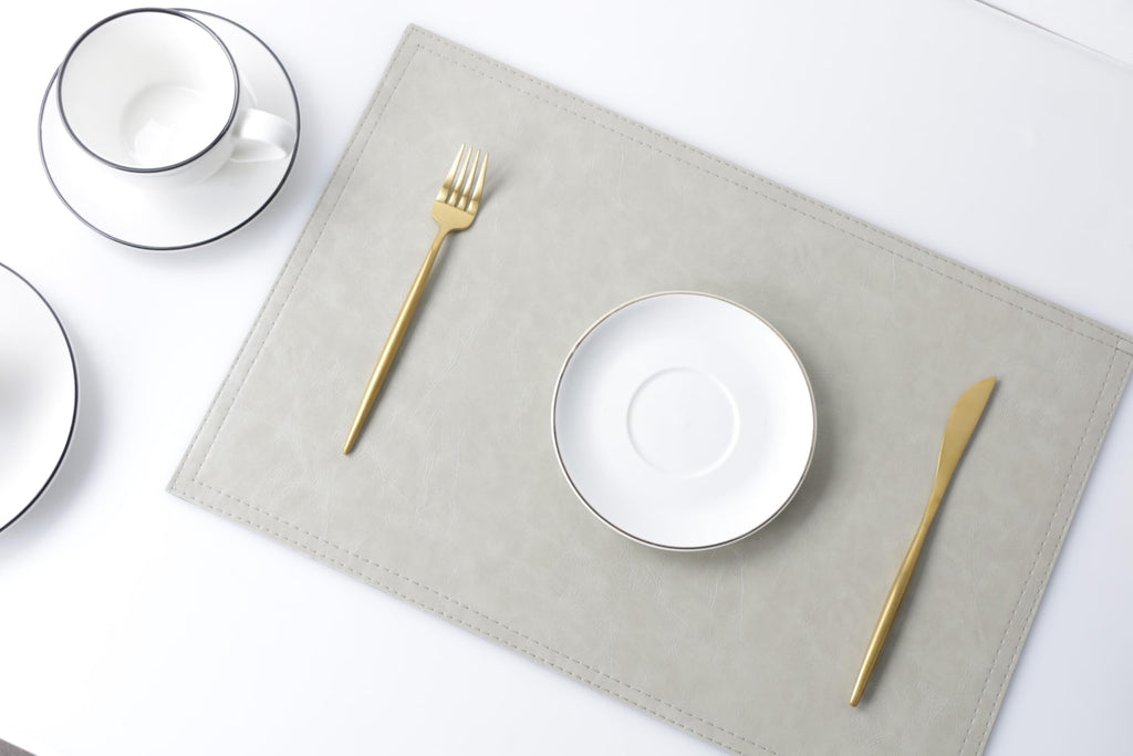 Waterproof PU Placemats,Set of 8, Faux Leather Dining Table Mat, Easy to Wipe Off Scrub Vinyl Mat, Heat & Stain