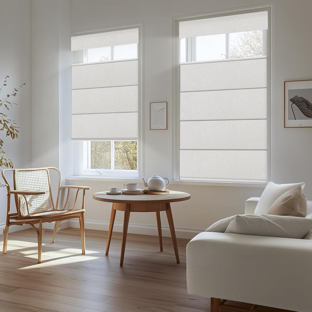 No Drill Cordless Roman Shades for Windows, No Fray Blackout Top Down Bottom Up Roman Blinds No Tools,Easy Install