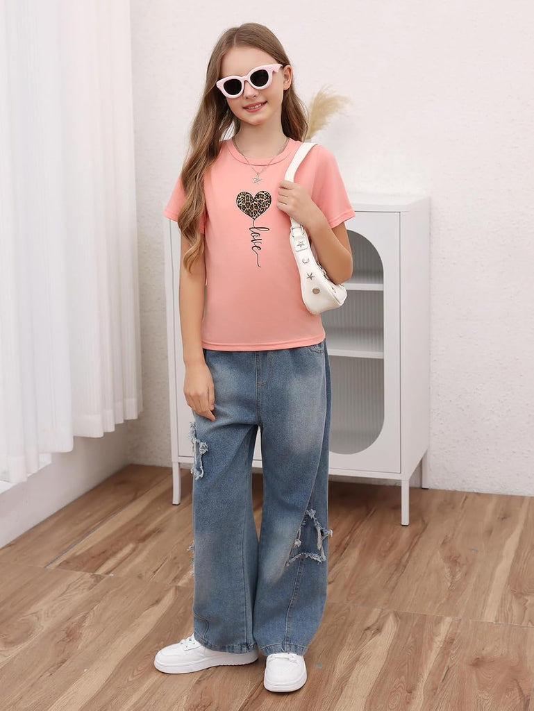 Toddler Girl's Graphic tees Short Sleeve Crew Neck t Shirt Casual Summer tee Tops 4 Piece Set