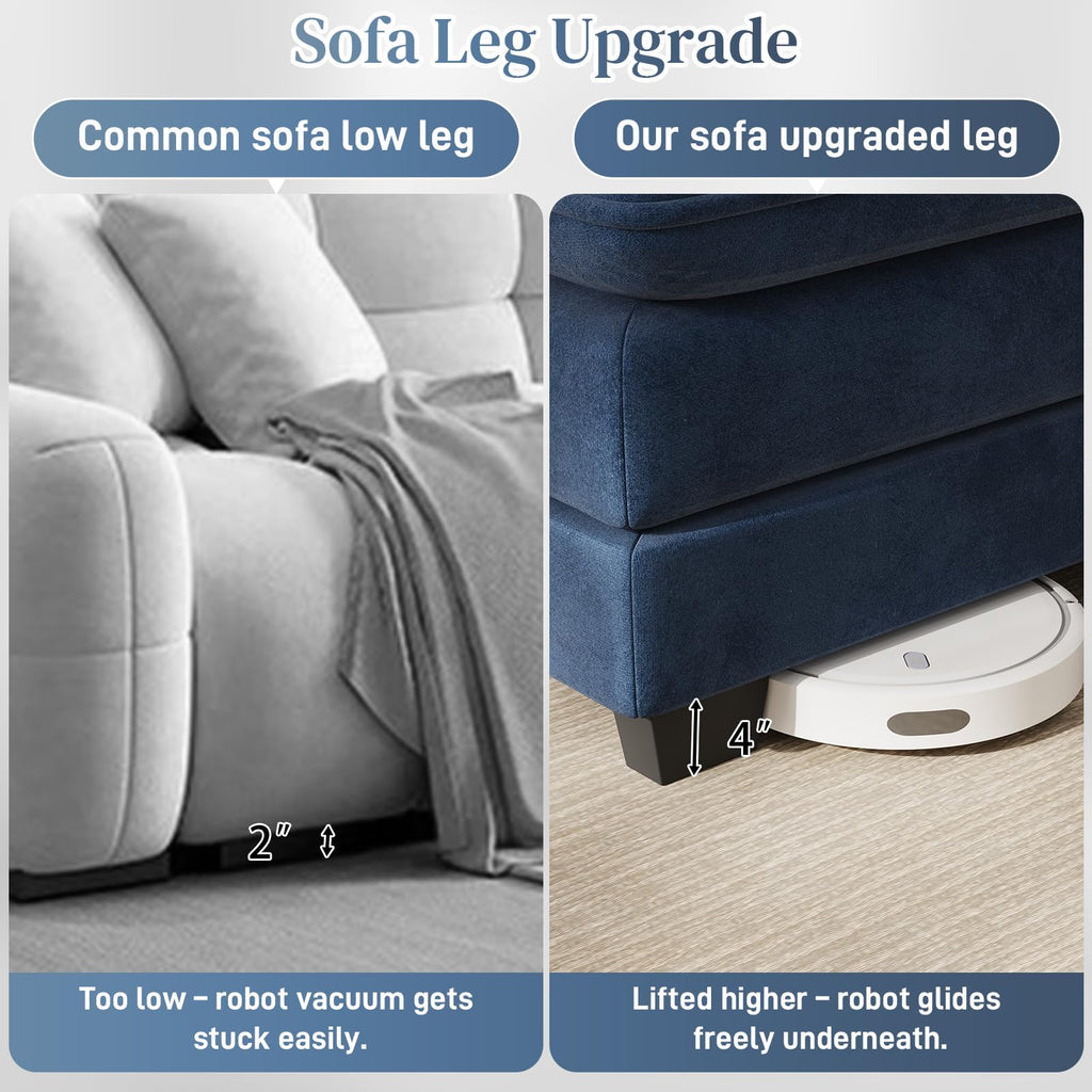 134" U-Shaped Sectional Couches with Storage, Blue