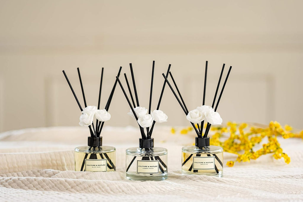 Reed Diffuser Set 6.7oz (200ml) Clean Cotton Scented Diffuser with Sticks Home Fragrance Reed Diffuser Shelf Decor