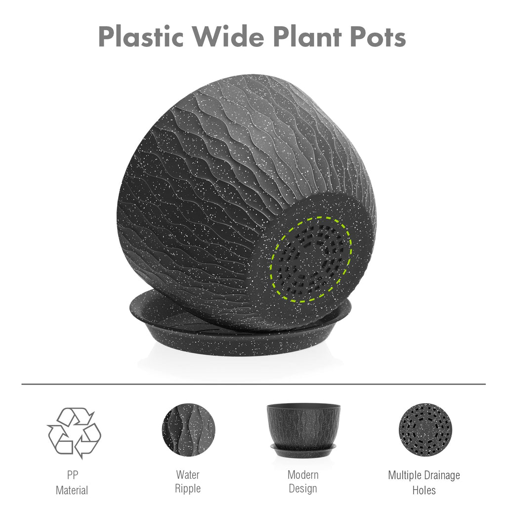 12/10/9 inch Large Flower Pots, 3 Set Big Plant Pots for Outdoor Indoor Plants with Water Ripples, Wide Plastic