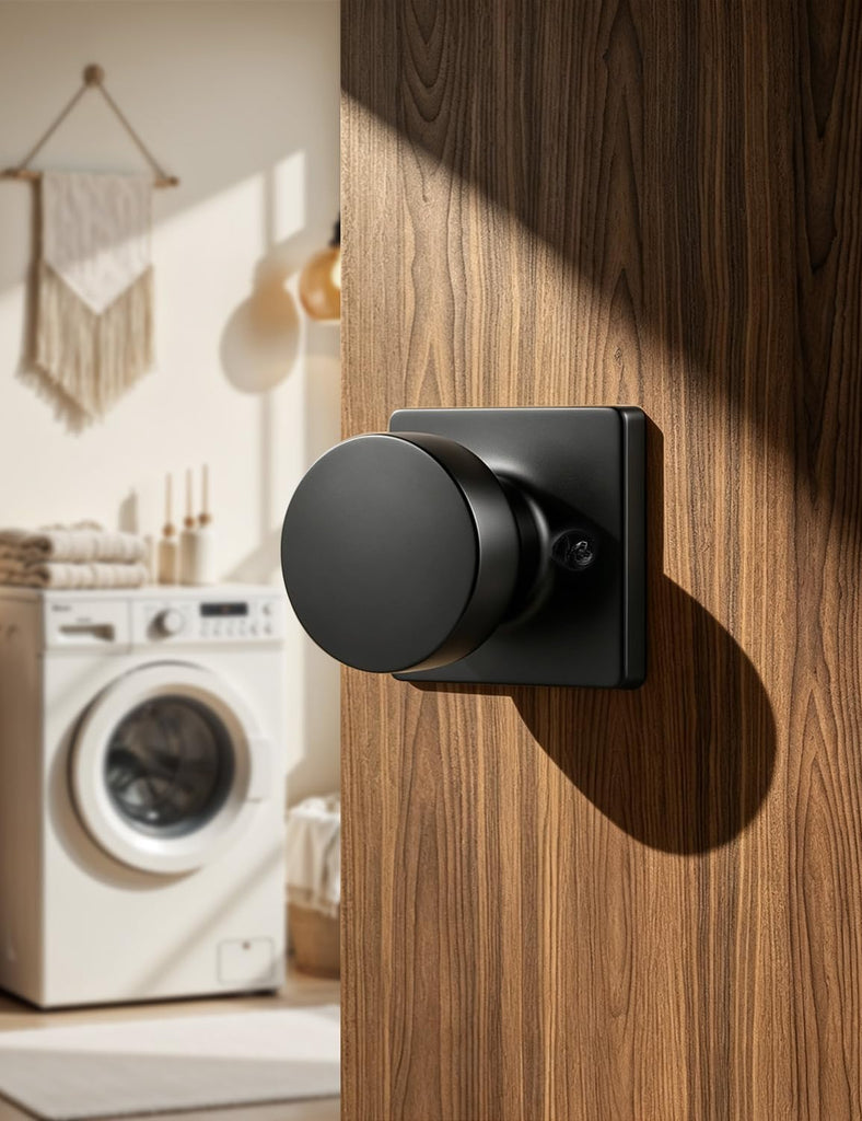 Dummy Door Knob Matte Black Finish, 2 Pack Standard Size Interior Door Handles Single Sided Dummy Door Handles, Flat