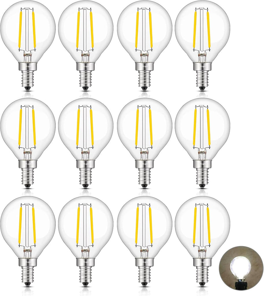 2W LED Globe Bulbs G16.5 Edison E12 4000K Neutral White, 12-Pack | 250LM 25W Equivalent, Clear Glass Vintage Edison