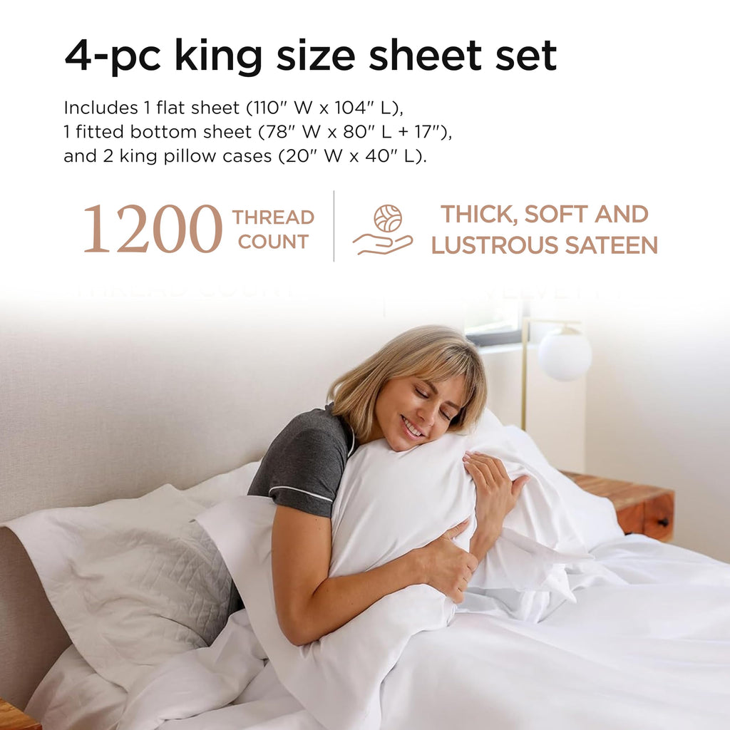1200 Thread Count Supima Cotton Sheet Set, Sateen, White