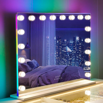 32" x 23" Hollywood Vanity Mirror with RGB Backlight and 18 Dimmable LED Bulbs, Color-Changing Lighted Makeup Mirror