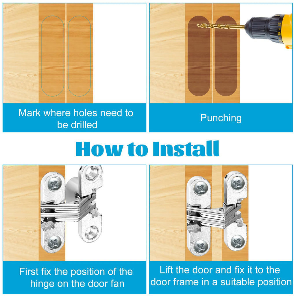8 Pcs Hidden Hinges for Cabinet Doors, 1-3/4" Stainless Steel Hidden Hinges