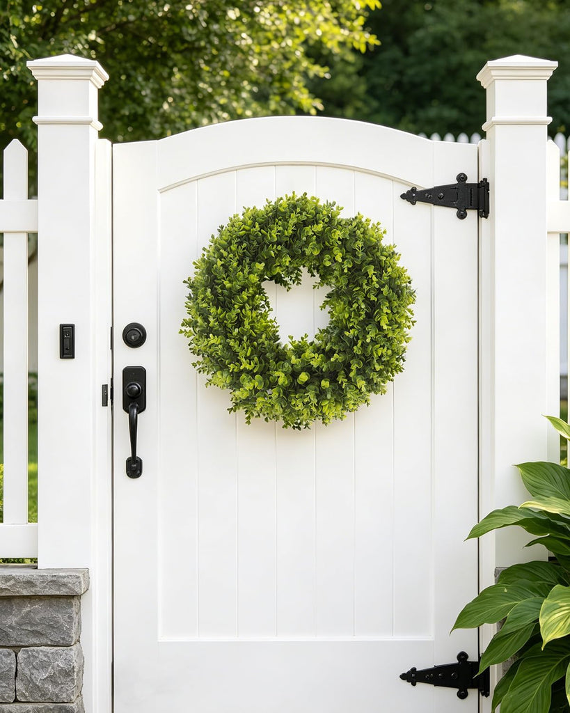 24in Boxwood Wreath for Front Door,Green Wreaths,Greenery Summer Wreath for All Season,Farmhouse, Outdoor, Porch