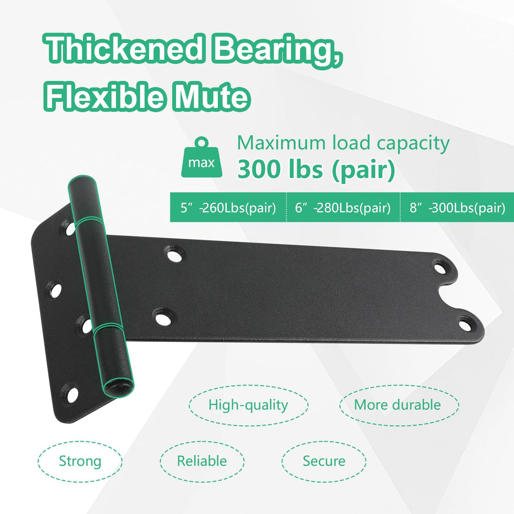 6" Gate Hinges, 280 Lbs Capacity, Matte Black, 2 Pack Heavy Duty Hinge