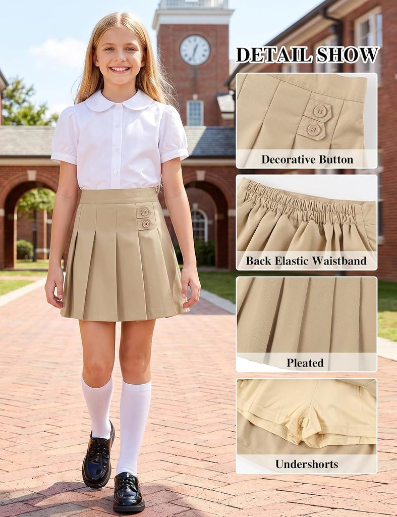 Girls Button Pleated Scooter Skirt School Uniform Skort