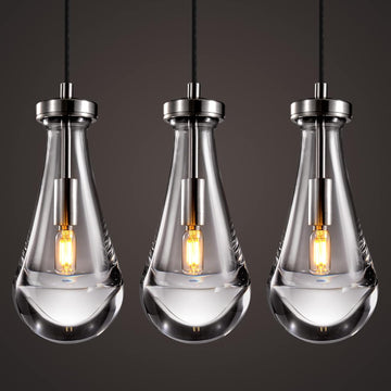 Raindrop Pendant Lights Kitchen Island Teardrop Nickel Hanging Light Fixtures Clear Solid Glass Pendant Light Modern Chandeliers for Dining Room Porch Corridor Living Room(3-Pack) A121-B0DL46TSCX