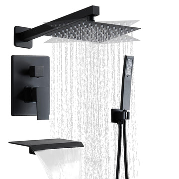 Matte Black Shower Faucet Set with Tub Spout 10 Inch