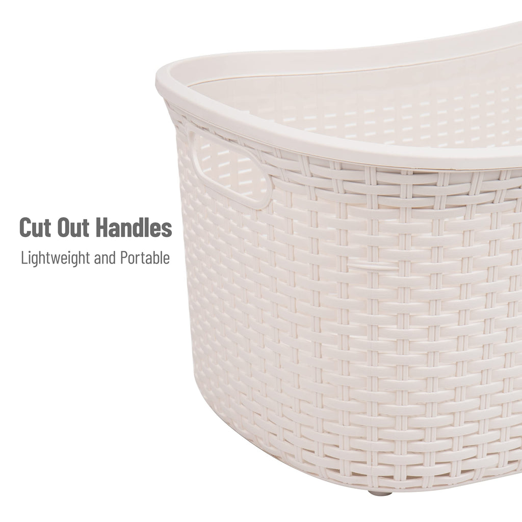 40L Laundry Basket, Clothes Hamper, Premium Wicker Design, Plastic, Set of 2, Ivory